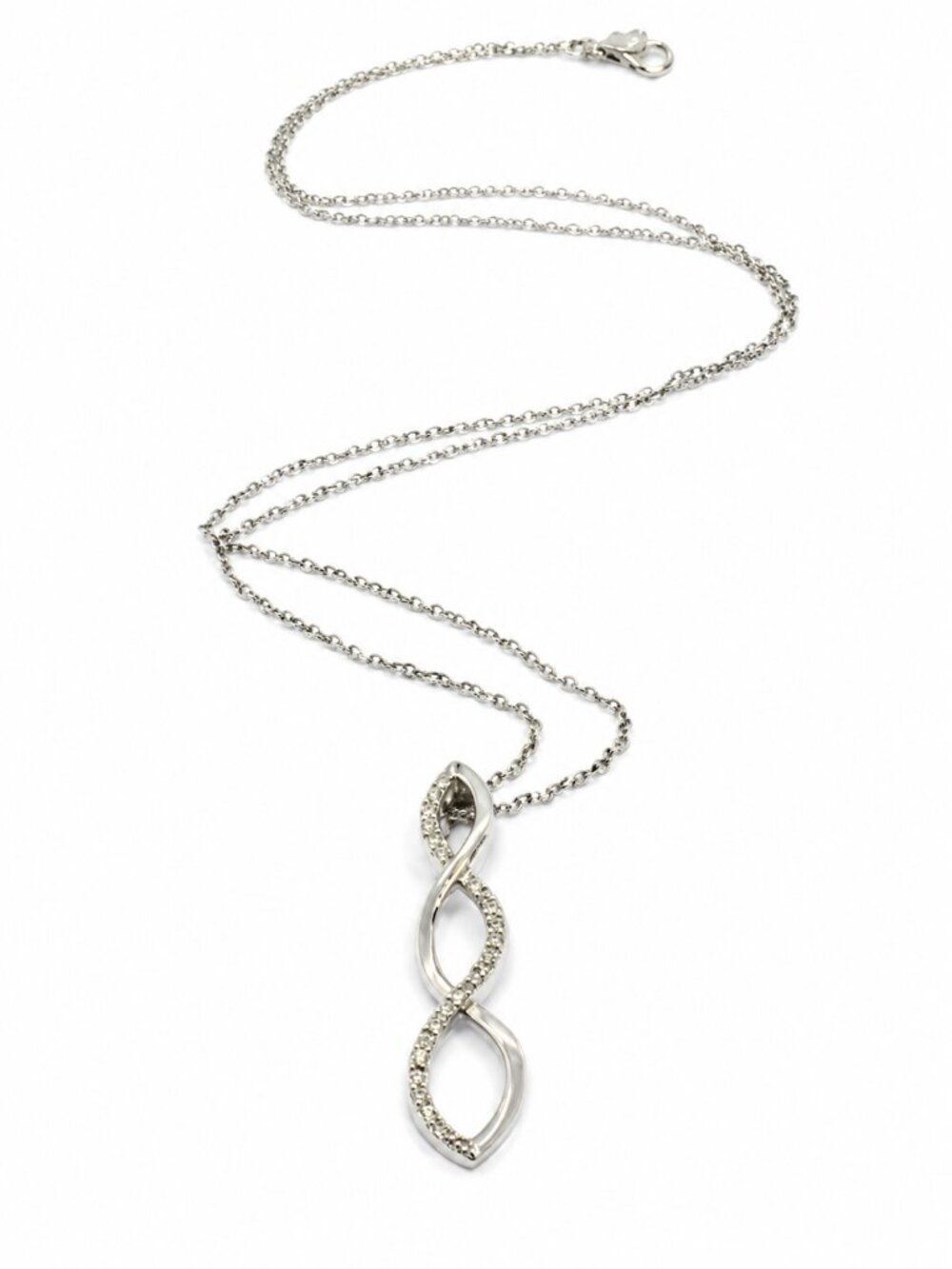 STERLING SILVER NECKLACE Infinity Swirl Pendant Italy 925 Diamond Accent Dainty